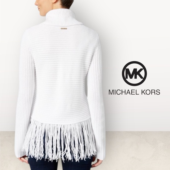 MICHAEL Michael Kors White Fringe Turtleneck Cotton Knit Sweater Women’s Medium - Picture 5 of 8